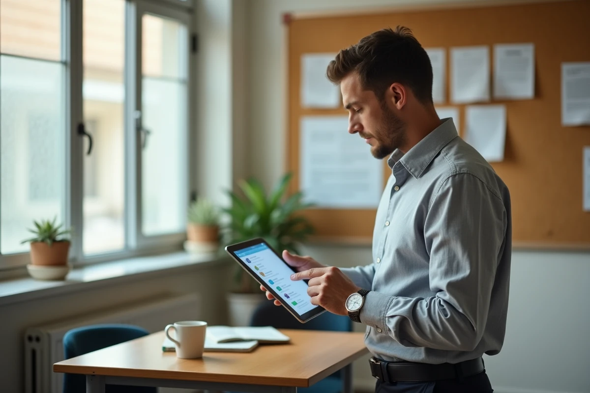 Administrateur scolaire accédant aux applications métier sur tablette via le portail Arena de l'Académie de Montpellier
