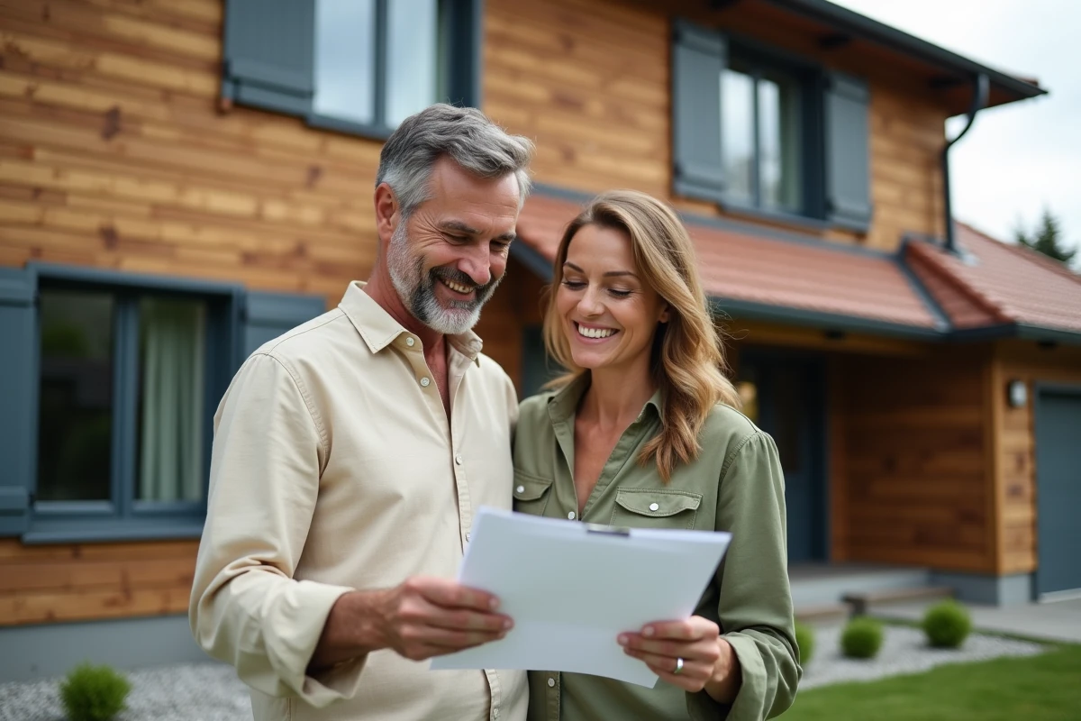 Couple devant leur maison rénovée dont la valeur immobilière a augmenté grâce à une formation CPF en bricolage