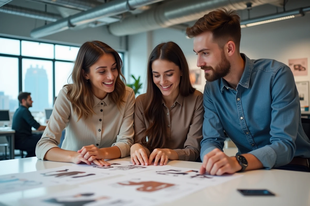 Diplômés de l'Esaa Duperré collaborant sur un projet de design graphique dans un bureau créatif à Paris