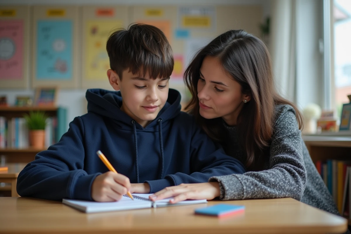 Élève en classe SEGPA bénéficiant d'un accompagnement individualisé par un enseignant spécialisé dans une petite salle de classe adaptée
