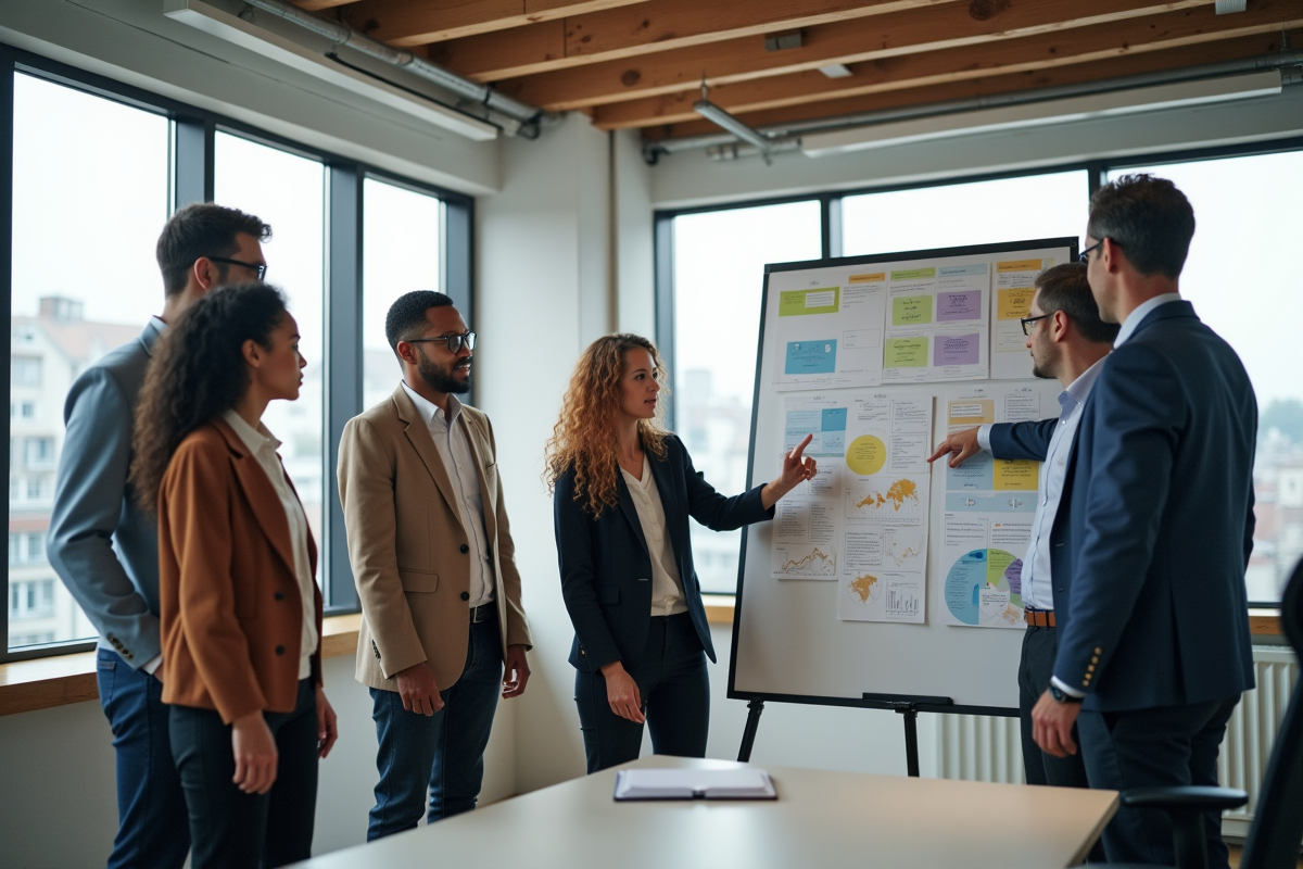 Groupe de collègues discutant autour d