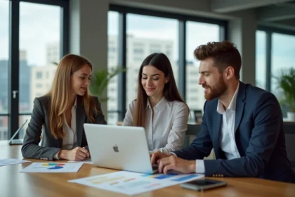 Groupe de professionnels discutant de logiciels éducatifs