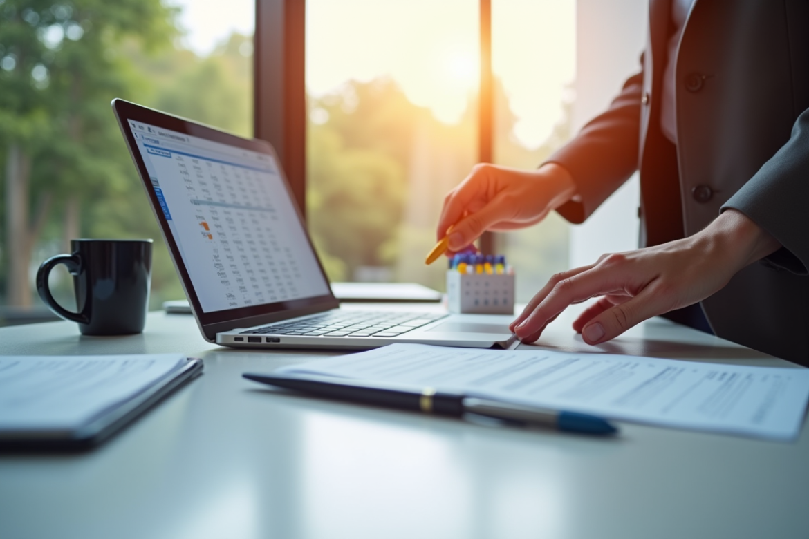 Espace de travail professionnel avec documents et calendrier