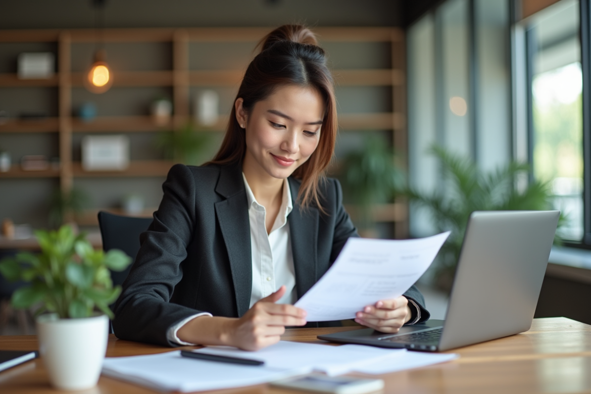 Jeune femme d affaires dans un espace coworking lumineux
