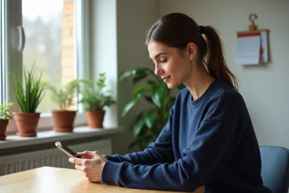 Jeune femme configure son email sur un téléphone Android