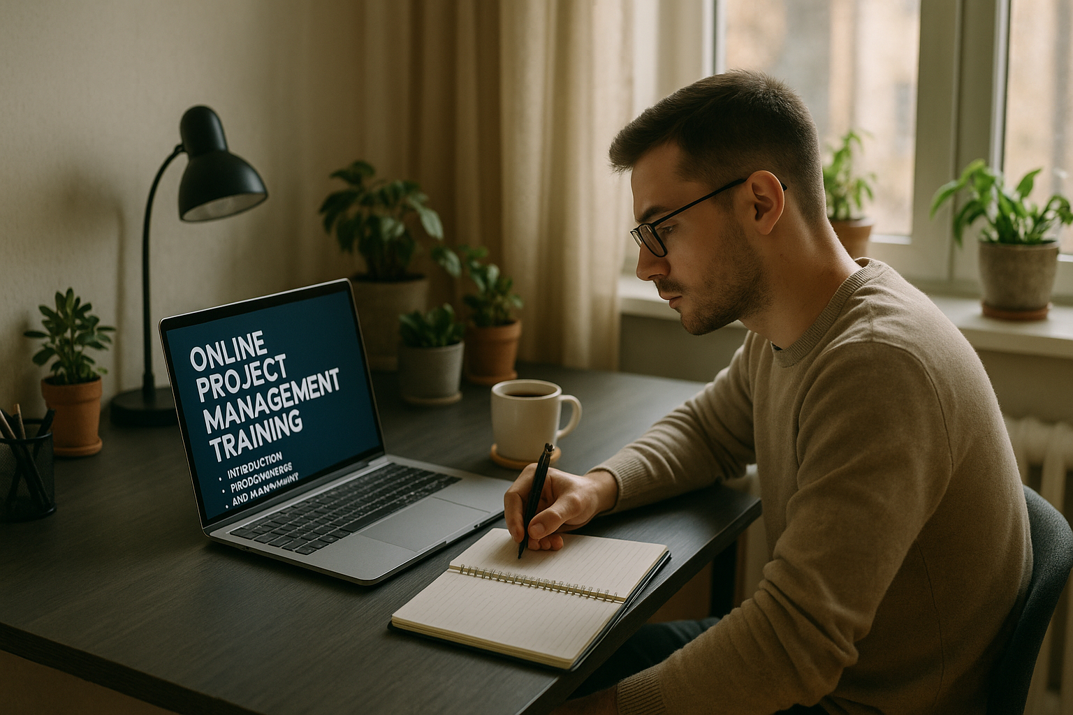 Personne étudiant en gestion de projet à domicile