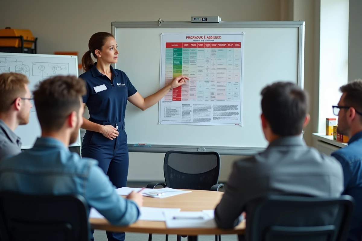 Formatrice animant une session de formation sur l'articulation entre Habilec 7 et les référentiels officiels d'habilitation électrique NF C 18-510