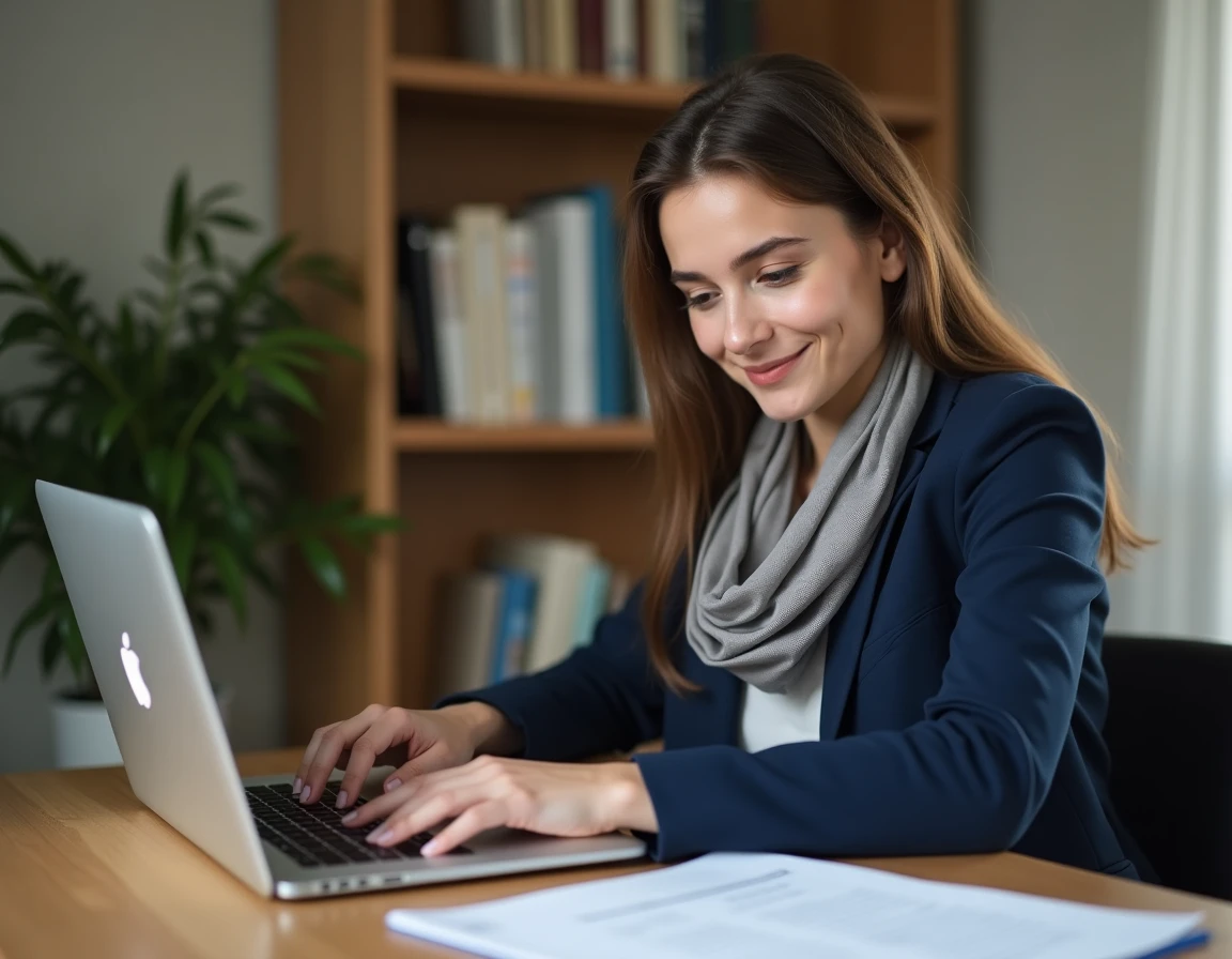 Jeune femme étudiant le financement de sa formation hôtesse de l'air à son bureau à domicile