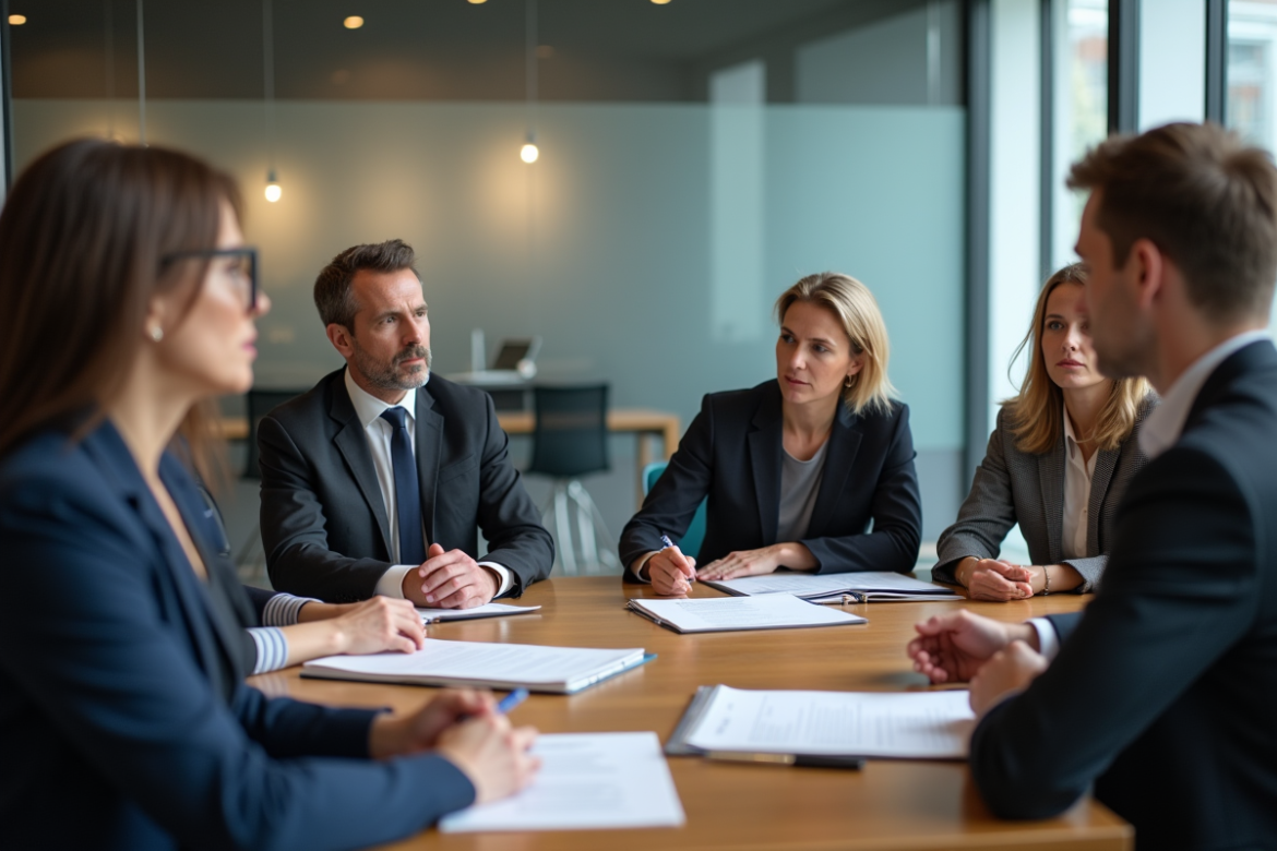 Groupe de professionnels en formation sur le code du travail