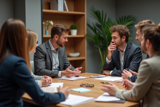 Groupe de professionnels en réunion dans un bureau moderne