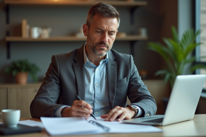 Homme d'âge moyen confiant travaillant à son bureau