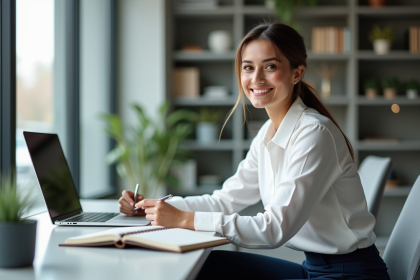 Jeune femme professionnelle souriante dans un bureau moderne