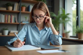 Jeune femme concentrée examinant ses résultats mémoire sur tablette