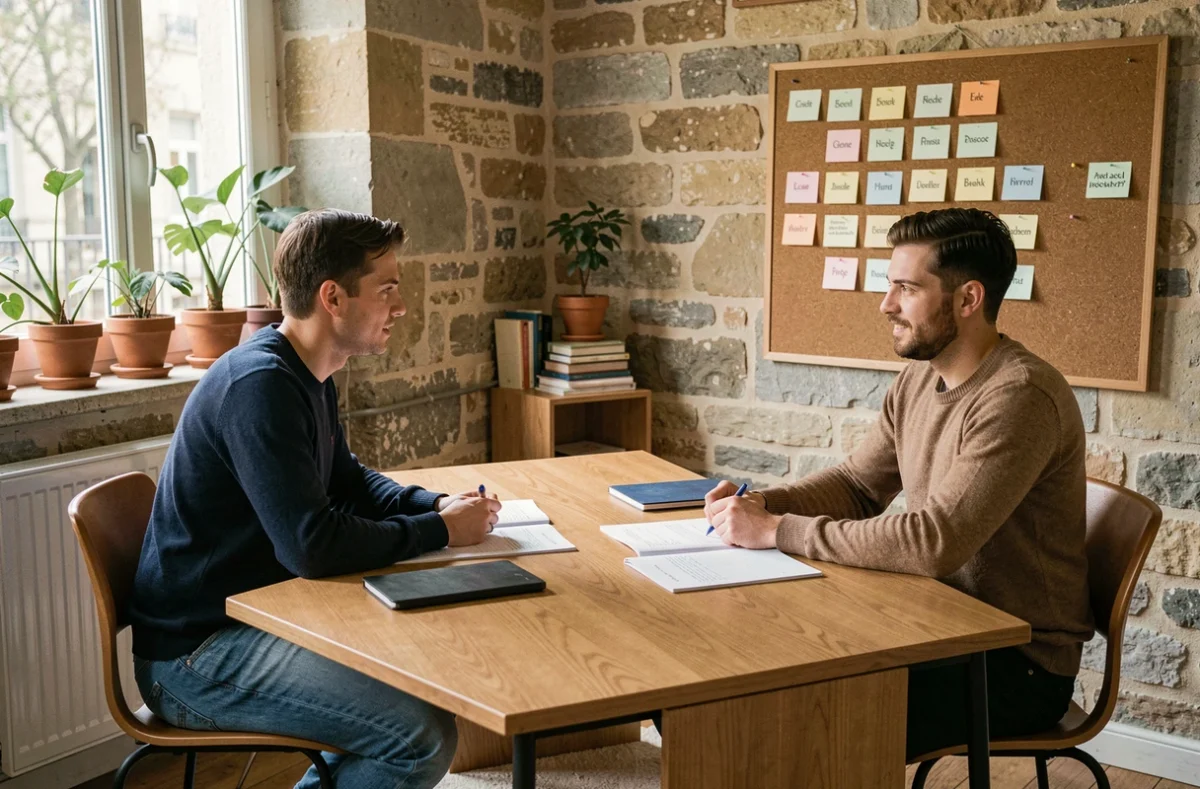 Leçon d'anglais individuelle dans une école de langues à Bordeaux, Gironde, avec un étudiant et un tuteur natif