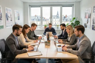 Groupe d'adultes en formation professionnelle dans un centre de formation moderne en Moselle