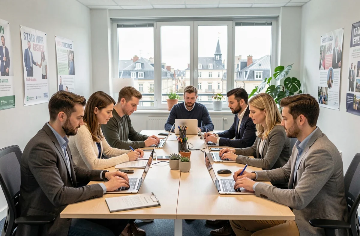 Groupe d'adultes en formation professionnelle dans un centre de formation moderne en Moselle