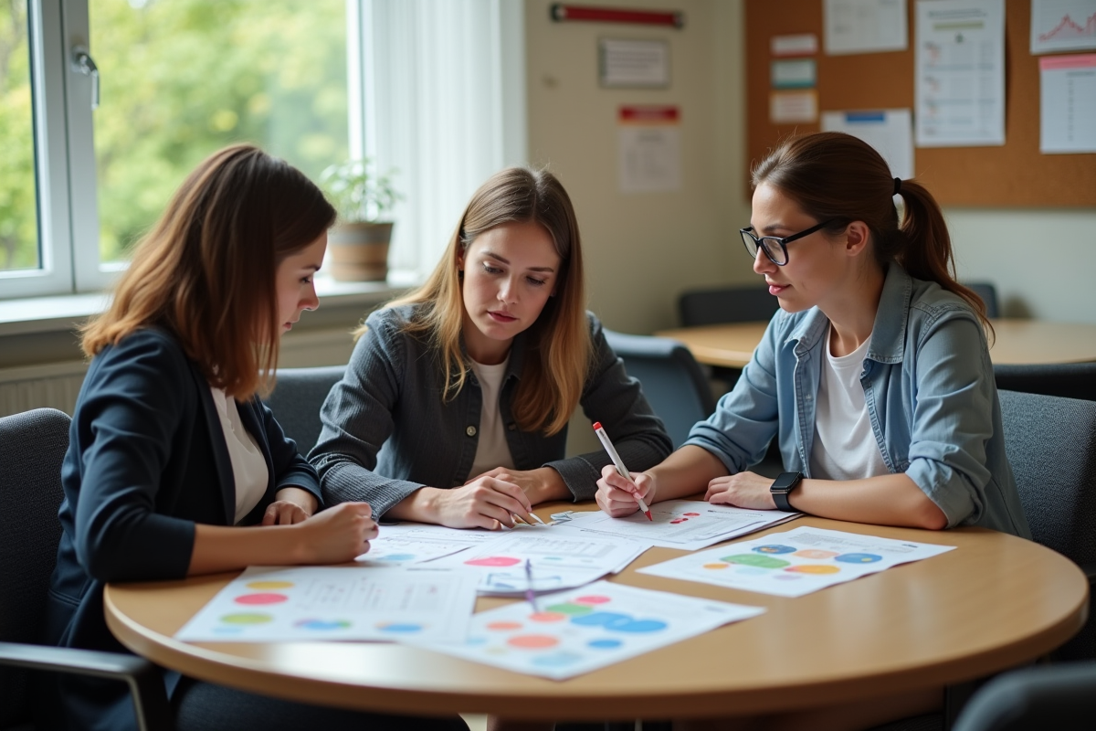 Enseignants collaborant autour de documents pédagogiques