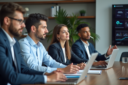 Groupe d'adultes en formation en entreprise