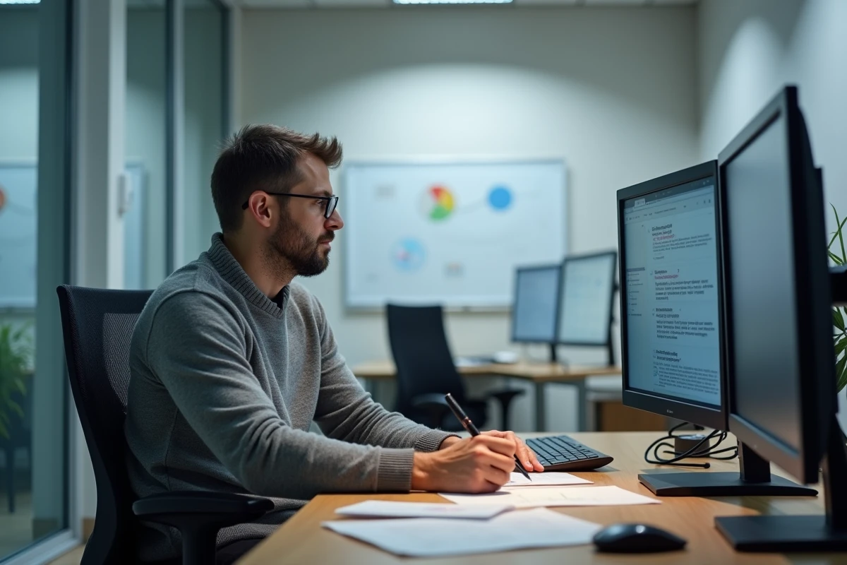 Homme spécialiste informatique travaillant sur un écran